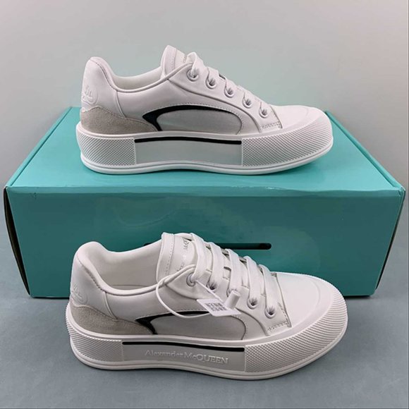 Alexander McQueen Shoes - Alexander McQueen Deck Skate Plimsoll White Black Sneakers size 9